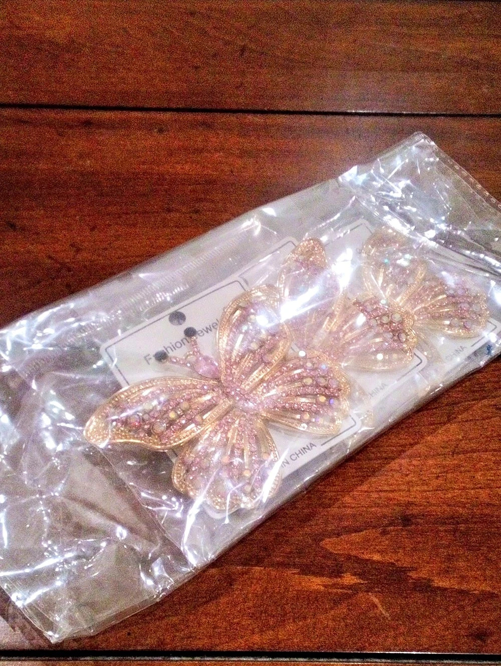 Set of 3 Pink Rhinestone Butterfly Brooches Gold Tone Filigree Pins N30180PN - Picture 2 of 6
